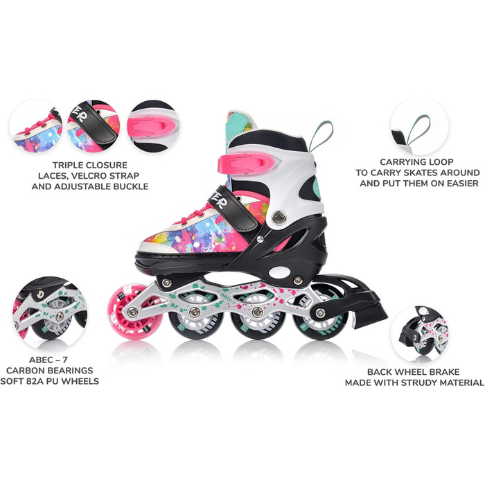 Дитячі ролики Meteor 4in1 з великими колесами, регульовані, карбонові, для дітей