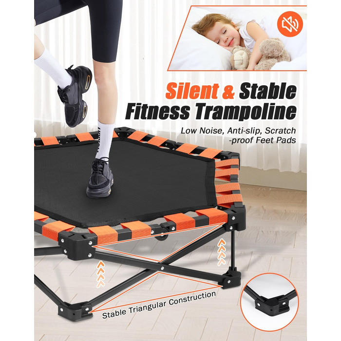 Трамплін для фітнесу Ø106 см, складаний з регульованою штангою, вантажопідйомність 150 кг, без встановлення, стабільний та тихий, для дітей та дорослих