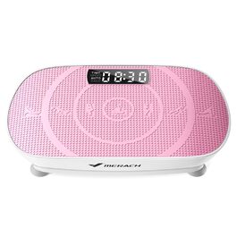 Вібраційна платформа MERACH для формування тіла та розслаблення. Тиха, компактна, з LED-дисплеєм, пульт дистанційного керування та комфортним силіконовим килимком. Рожева