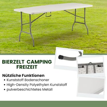 Стіл Albatros Buffettisch Klapptisch з ротангу, 182x75 см – розкладний, міцний, на 10 осіб, для пивного фестивалю з ручкою для перенесення (білий)