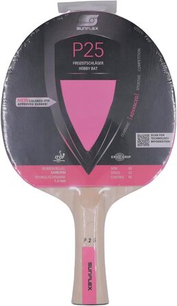Sunflex® Color COMP P25 ракетка для настільного тенісу з рожевою накладкою, ITTF сертифікат, для початківців, легка, з увігнутою ручкою