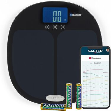 Цифрова аналітична вага Salter 9192 BK3R: вимірювання жиру, м'язів, кісткової маси, води, BMI, LCD, 8 користувачів, режим атлета, до 150 кг, ультратонка, чорна