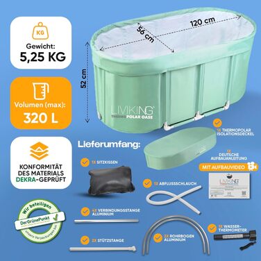 Тонна для крижаних ванн Eisbad, 120 см, комплект KOMFORT, для дорослих, мобільна, Outdoor, зелений евкаліпт, ThermoPolar Oase