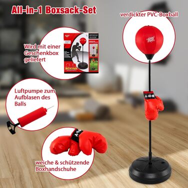 GYMAX Набір для боксу з боксерським мішком 120-154 см, регульований, з рукавичками та насосом, стійка для дітей та дорослих, для боксу, кікбоксингу, швидкісних тренувань, зняття стресу