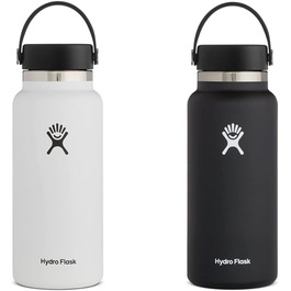 Термос-бутилка Hydro Flask 946 мл, нержавіюча сталь, вакуумна ізоляція, широка шийка, кришка Flex, біла і чорна