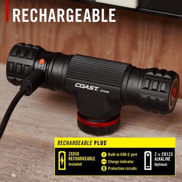 Coast XPH30R - налобний ліхтар з регулюванням фокусу, 1200 люмен, USB-C, акумулятор, магнітна база, чорний