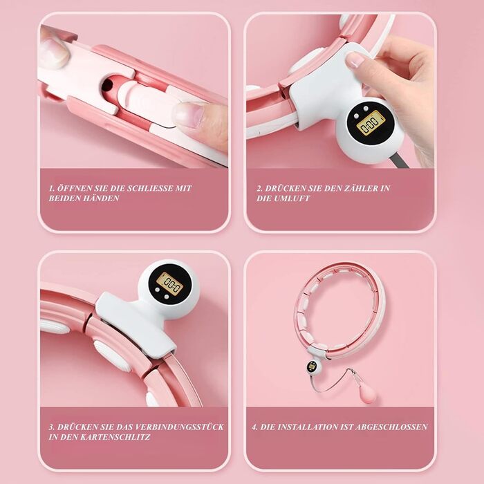 Розумний фітнес-обруч LEAFIA з лічильником, магнітними дисками та 16 регульованими секціями, рожевий - для схуднення та фітнесу для дітей та дорослих