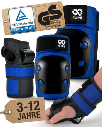 Захист для колін та ліктів 99FLIPS для дітей (3-12 років) - комплект для роликів, скейтборду, самокату - XS/S/M (Ocean Blue)