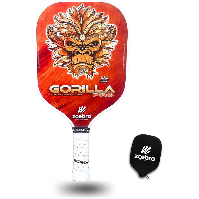Піклбол ракетка ZCEBRA Gorilla Pro Orange, графіт-карбон, 16 мм, поліпропілен, текстурована, з чохлом