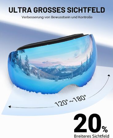 Лижна маска Meeloog безрамкова для сноуборду, протизапотівання, захист UV400, унісекс (Біла рама, лінза Ice blue Vlt14.06%)