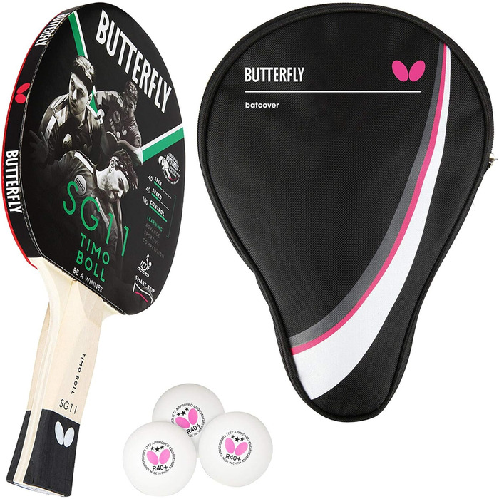 Набір для настільного тенісу Butterfly Timo Boll SG11: ракетка, чохол Drive Case, 3 м'ячі ITTF R40+ | Набір для хобі