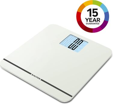 Електронна вага Salter 9075 WH3R Premium Max, скляна платформа, до 250 кг, цифрова вага для людей, XL-дисплей, килимові ніжки, батарейки, біла