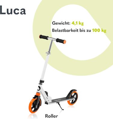 Самокат LIONELO Luca складаний для дітей і дорослих, до 100 кг, 20 см колеса, амортизація ShockResist, заднє гальмо, нековзкий, легкий 4 кг