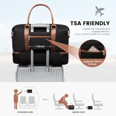Спортивна сумка LOVEVOOK для жінок, велика з відділенням для взуття та мокрих речей, дорожня сумка-мішок, комплект з косметичкою, водонепроникна, ручна поклажа для літака, спортзал (M-2шт, чорно-коричнева)