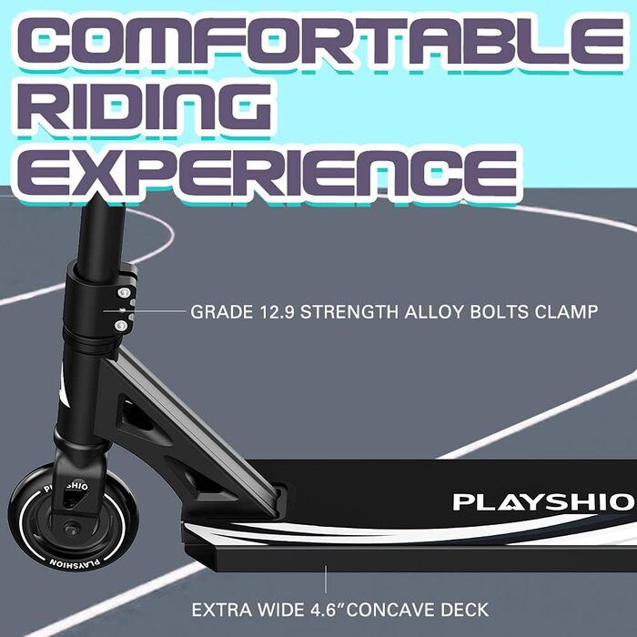 PlayShion Скутер Фристайл з колесами 100 мм та підшипниками ABEC 9 для дітей та дорослих, чорний