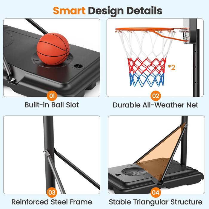 Баскетбольний кошик Lischwert вуличний регульований, професійний стійкий з колесами для дорослих, великий розмір BK