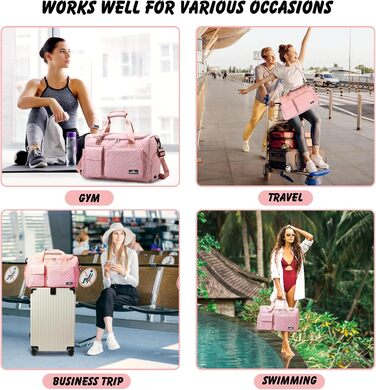 Спортивна сумка для жінок та чоловіків з відділеннями для взуття та мокрих речей, водонепроникна сумка для подорожей, йоги, залу та басейну (Рожева)