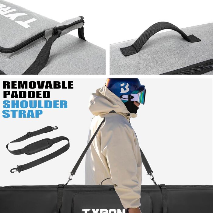 Чохол для сноуборду Tyronal з колесами, 160 см, міцний поліестер 600D, для одного сноуборду та черевиків