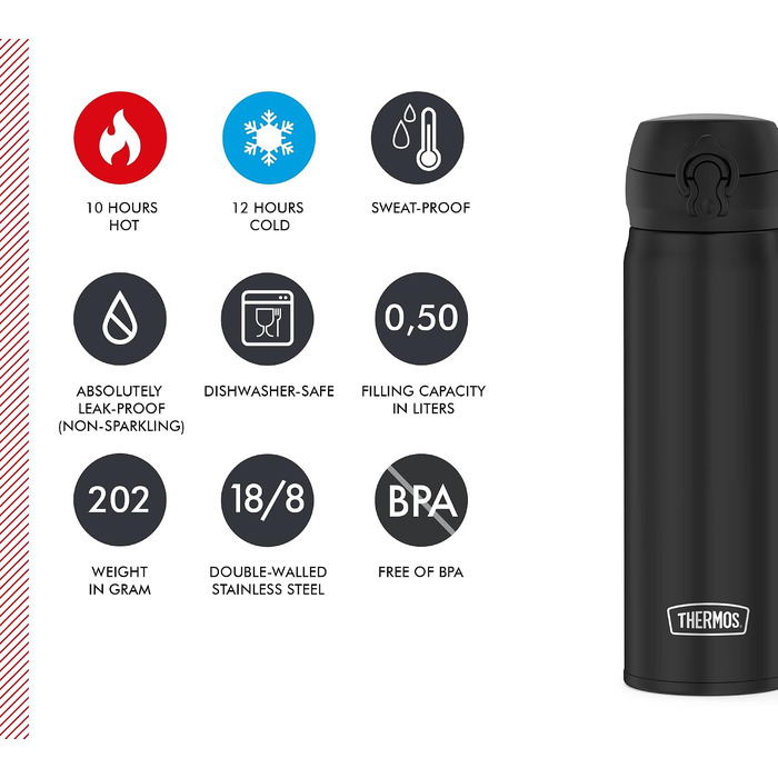 Термос Thermos UltraLight 0.5 л, матовий чорний (Charcoal Black Mat) — вакуумна термобутылка для напоїв