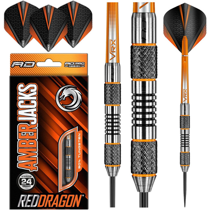Вольфрамові дартси RED DRAGON Amberjack 5, 24 г, з оперенням і шафтами