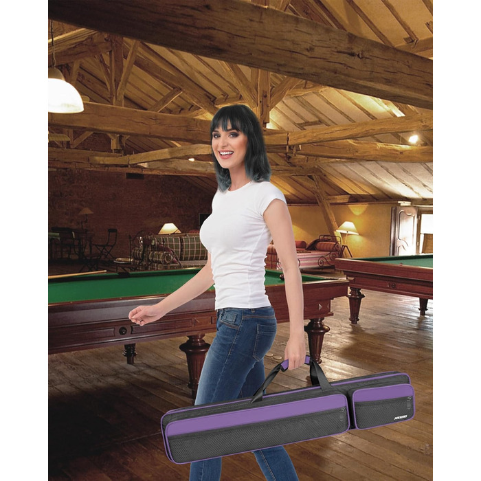 Чохол для більярдної кулі, сумка для 4 кулі та 5 шомполів, м'яко стьобаний, з регульованим плечовим ременем, для жінок та чоловіків (фіолетовий/чорний)