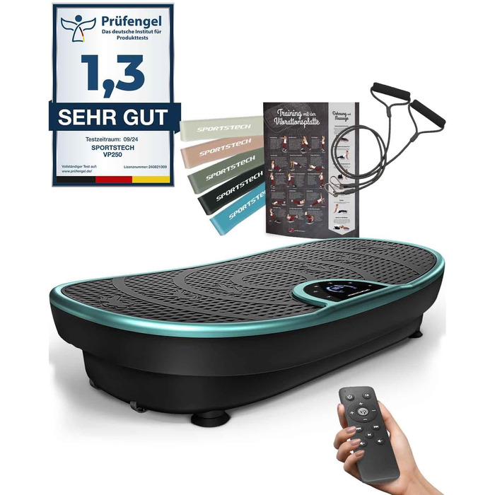 Вібраційна платформа Sportstech VP250, німецька якість, вигнутий дизайн, 180 рівнів, 8 програм, спалювання жиру та зміцнення м'язів, Bluetooth