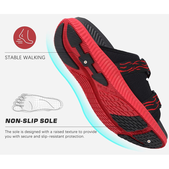 Чоловічі спортивні сандалі KuaiLu з м'якою устілкою, літні шльопанці на липучці (Чорно-червоні, 46 EU)