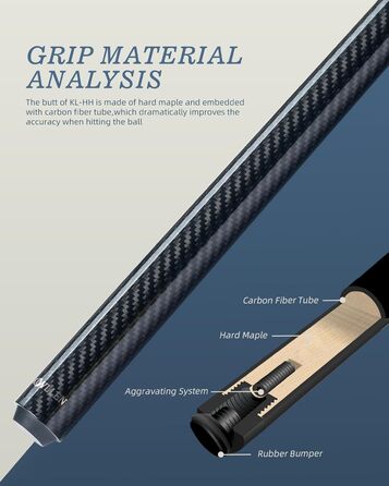 Білльярдний кий для брейків KONLLEN Heavy Hitter, карбоновий, з наконечником 12.9 мм, кий для удару, кий для пулу (KL-HH), 1/2 розділений, 3-х частинний кий для брейків та джампів, KL-HH Uniloc