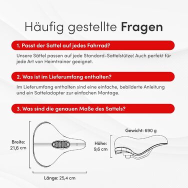 Велосипедне сідло WITTKOP з 3-зонним комфортом та гелевою підкладкою | Зручне сідло для жінок та чоловіків | Модель Büchel Grande Medicus, чорний міський сідло