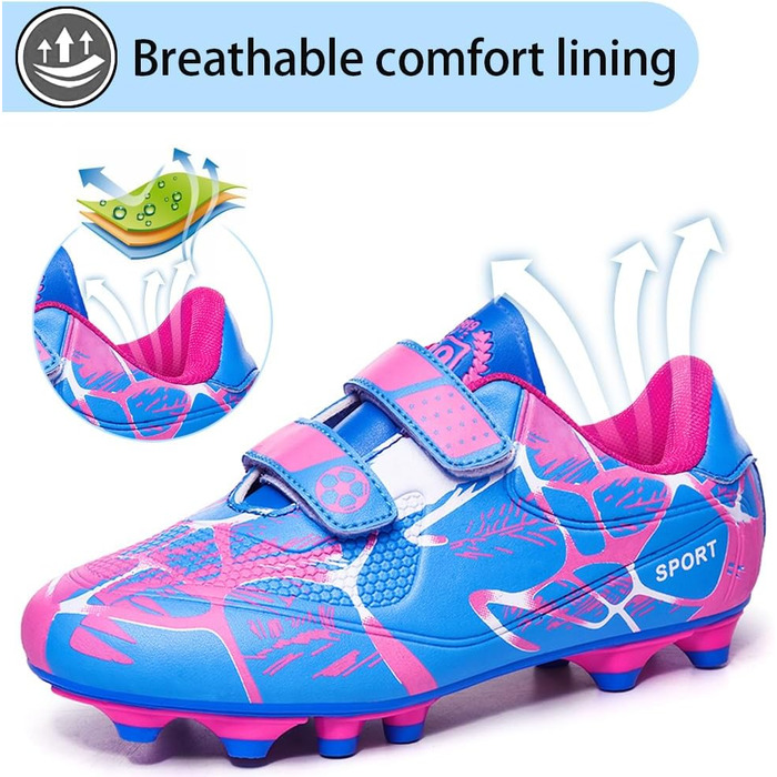 Дитячі футбольні бутси для хлопчиків та дівчаток, Outdoor, тренувальні, для штучного газону, шипові, Unisex, 28-37EU (37 EU, Рожевий)