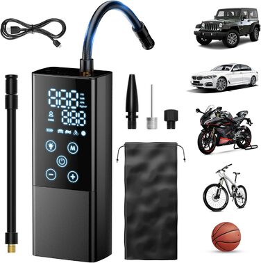 Портативний електричний насос HDeye GP2 4000mAh для авто та велосипедів, чорний