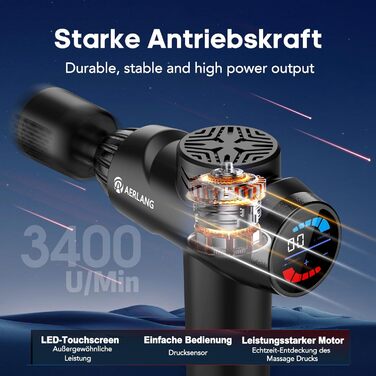 Масажер AERLANG з підігрівом та охолодженням: для зняття м'язового болю, 7 насадок, тиха робота, ідеальний подарунок для чоловіків (чорний)