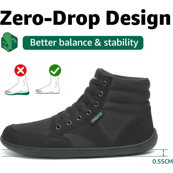 Черевики Barfußschuhe Saguaro High-Top (широка передня частина) чорні, розмір 36-48