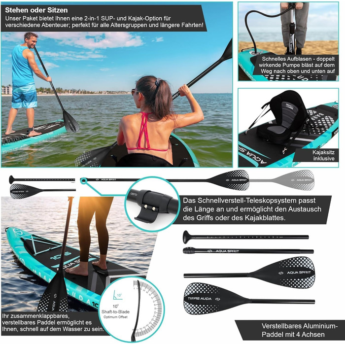 SUP дошка Aqua Spirit надувна 2024, 320x81x15 см, комплект (весло, рюкзак, насос) для початківців/експертів, зелений, гарантія 2 роки