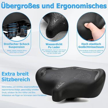 Широке велосипедне сідло CDYWD для чоловіків та жінок: зручне, широке, з м'якою піною, ергономічне, універсальне для гірського велосипеда, city bike, електробіка, тренажера, чорне