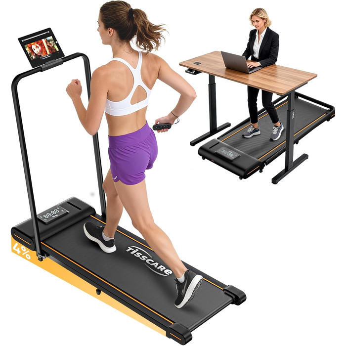 Біговий доріжка TISSCARE для дому та офісу: тиха модель з регулюванням нахилу, LED-дисплеєм, вагою до 130 кг та ручкою підтримки
