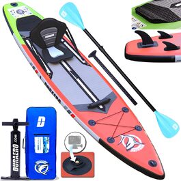 Надувна SUP дошка Stand Up Paddle Board 330x76x15 см, знімні 3 плавники, сидіння для каяка, регульоване подвійне весло, тримач для камери, комплект аксесуарів, вантажопідйомність до 150 кг, червона