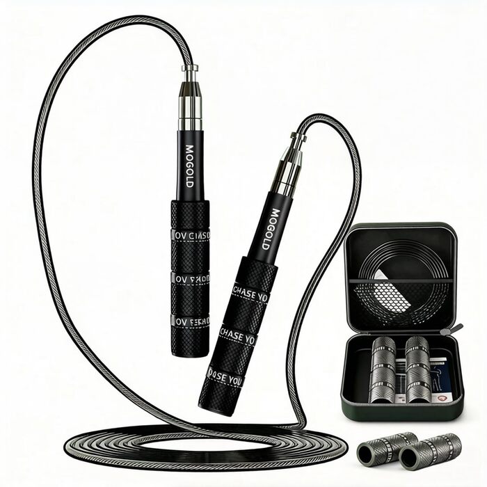 Стрибальний скакалка Speed Jump Rope для фітнесу, боксу та кардіо, складана з PVC-тросом, чорна