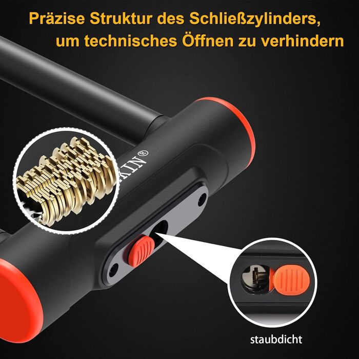 Замок для велосипеда U-подібний з кріпленням, 16 мм, 3 ключі, висока безпека, міцний, для мотоцикла, електровелосипеда, гірського велосипеда, скутера, внутрішні розміри 24,3 x 8,9 см