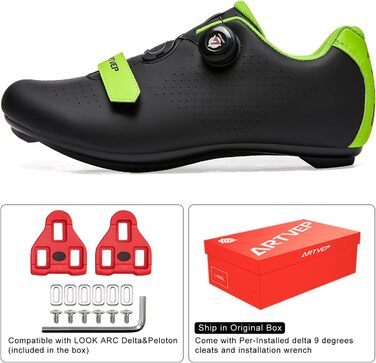 Велотуфлі для чоловіків та жінок: шосейні та MTB, сумісні з педалями Look SPD, SPD-SL, Delta Lock, Peloton. Розмір 41 EU, чорний/зелений