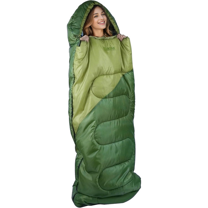 Спальний мішок для кемпінгу, дорослих, дітей та підлітків, 3-4 сезони, холодний клімат, для відпочинку та подорожей (армійний зелений та оливковий)
