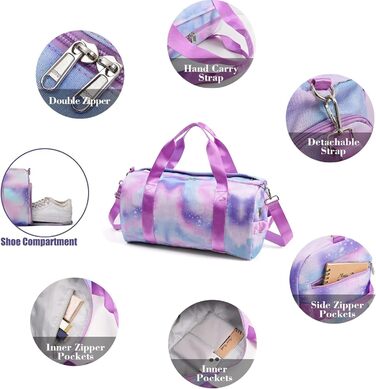 Дитяча спортивна сумка-рюкзак з відділенням для взуття та мокрою одежі, для плавання, гімнастики, танців, для дівчаток, яскрава, з принтом 'Райдуга', фіолетовий колір