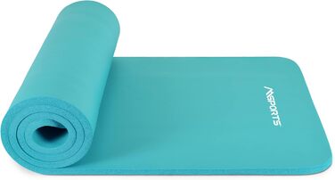 MSPORTS Килимок для гімнастики Studio 183 x 61 x 1,0/1,5 см | з плакатами вправ та ременем для перенесення | Шкіродружній, без фталатів, дуже м'який | Килимок для йоги (Турквіс, 183 x 61 x 1,5 см)