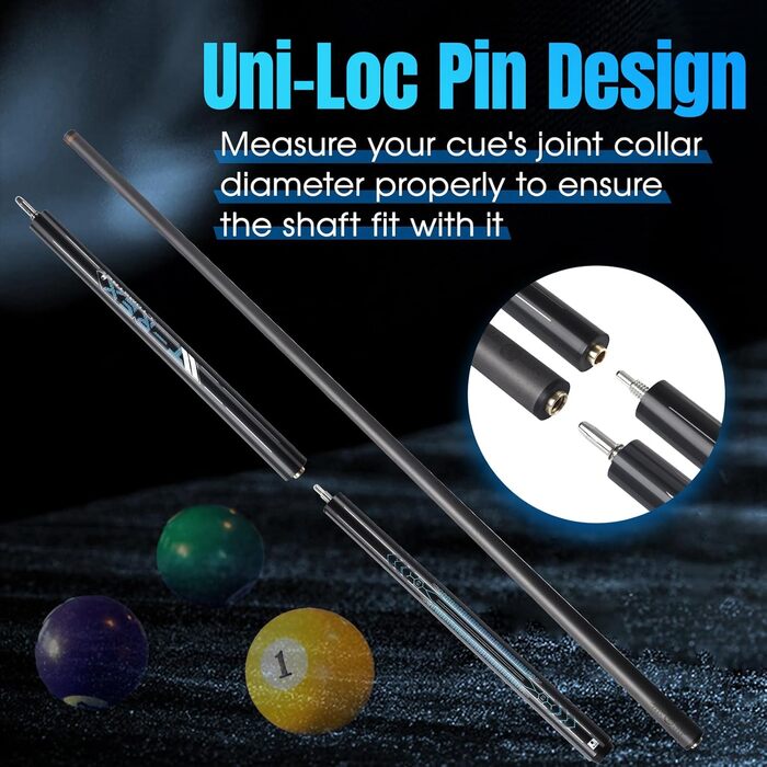 PODAYUDE Білльярдні кийки 3 шт. з карбону, низька відволікаюча лінія, 12.9 мм наконечник, з PU-чохлом, синій