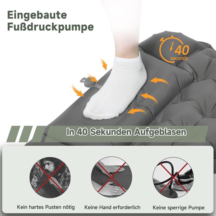 Килимок для кемпінгу HAUSPROFI Isomatte: ультралегкий надувний матрац з насосом та подушкою, для туризму, пляжу, відпочинку на природі (сірий)