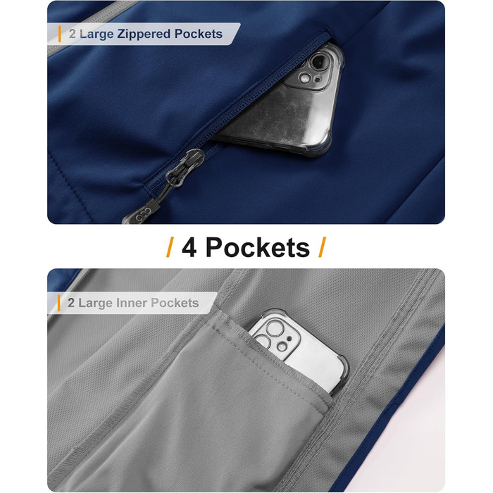 Жіноча куртка Softshell 33,000ft водонепроникна та вітрозахисна, дихаюча функціональна куртка з капюшоном для бігу, їзди на велосипеді та походів, темно-синя, розмір 38
