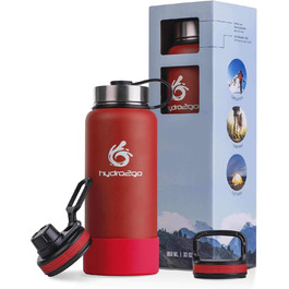Гідрофляга hydro2go X-AlpsBottle 1 л, вакуумна термос пляшка з нержавіючої сталі, 3 кришки, герметична, для спорту та подорожей, Lava Red