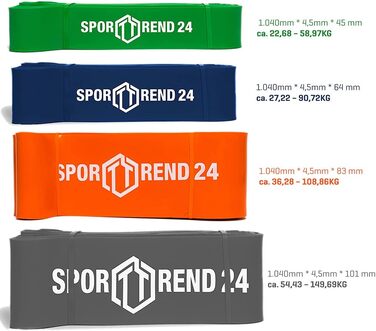 Фітнес-стрічка Sporttrend 24, еспандер, 104 см, помаранчева, опір 36,2-108,8 кг, для силових та мобільних вправ