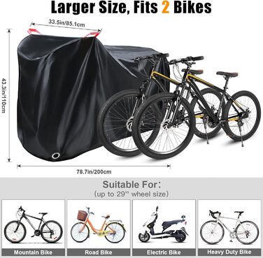 Водонепроникний захисний чохол для велосипеда та електровелосипеда на 2 велосипеди з отворами для замка – з сумкою для зберігання – чорний