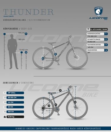 Гірський велосипед Licorne Bike Thunder Premium з дисковими гальмами, 29 дюймів, Aquamarine — для дорослих та підлітків